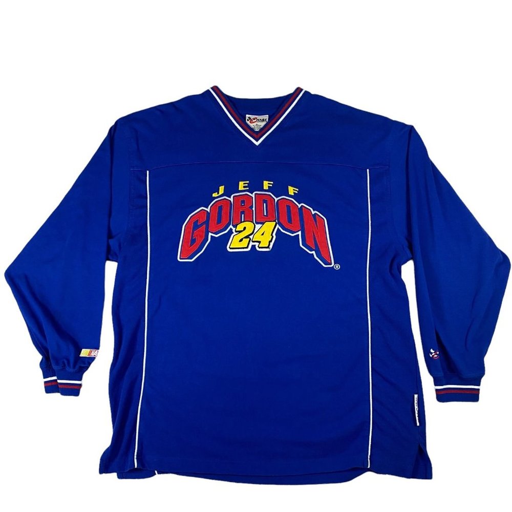 Jeff Gordon 24 Vintage Sweatshirt Chase Authentics Blue V Stripe Collar Size XL